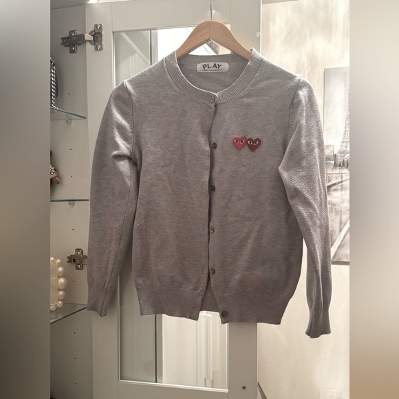 Comme des Garcons PLAY Sweaters - PLAY COMME des GARCONS Small Gray Soft Button Down Cardigan
